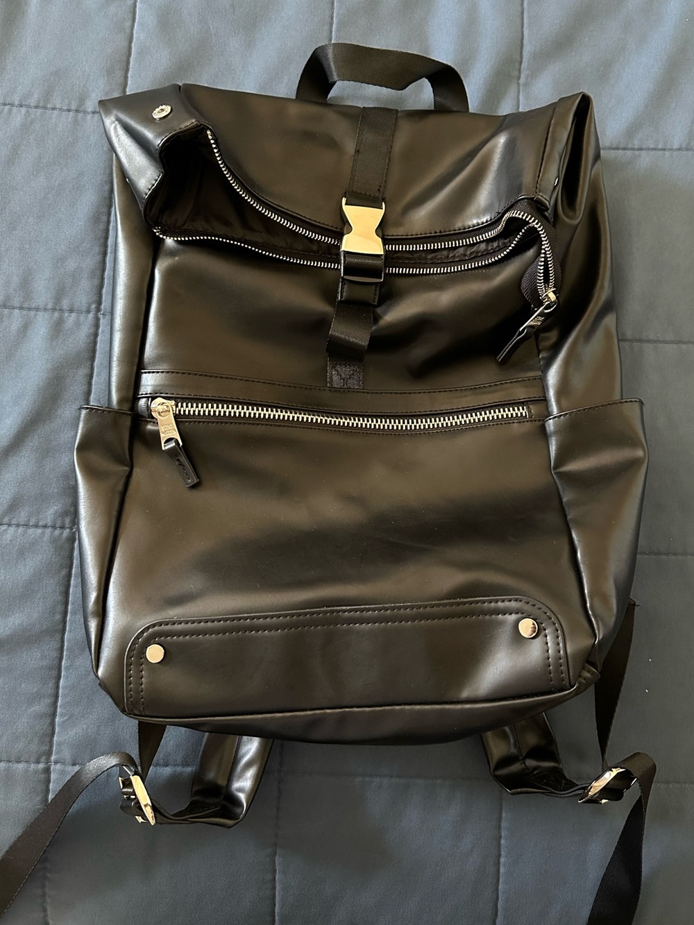 Steve Madden Black Faux Leather Backpack